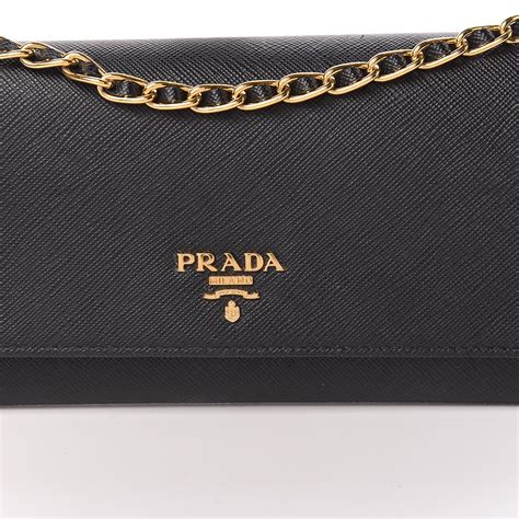 prada saffiano metal oro chain wallet used|Prada bifold wallets for women.